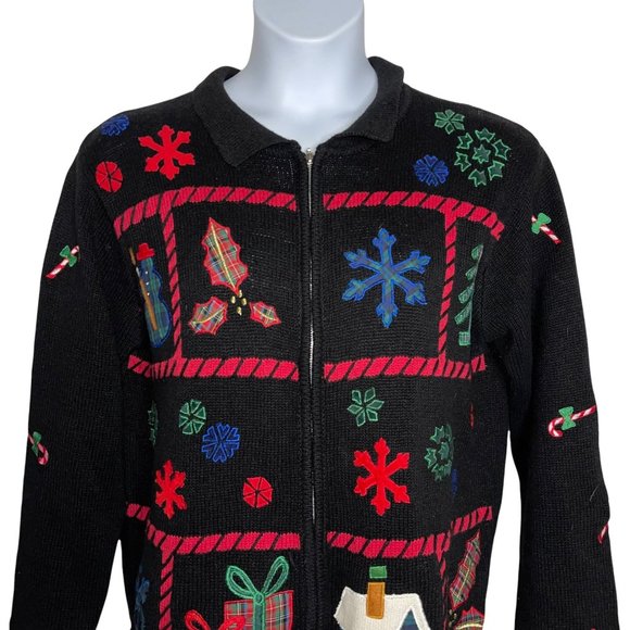 Design Studios Original Vintage Colorful Cute Bears Stockings Cardigan Sweater L - Picture 2 of 9